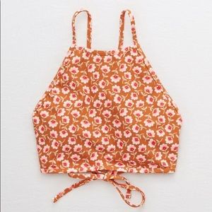 Aerie cross strap high neck floral bikini top!
